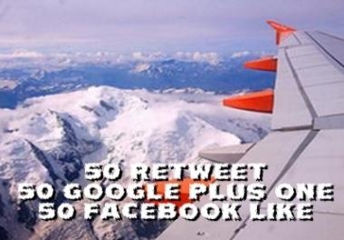 give your website 50 Retweet Plus 50 Google plus one Plus 50 Facebook Like Organic Votes